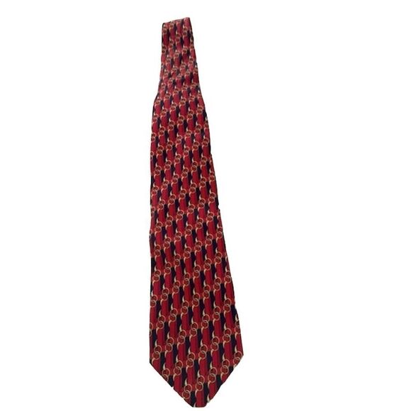 Vintage Paolo Gucci Red Navy Horse Bit Pattern Print Silk Made In Italy Tie - Picture 1 of 9